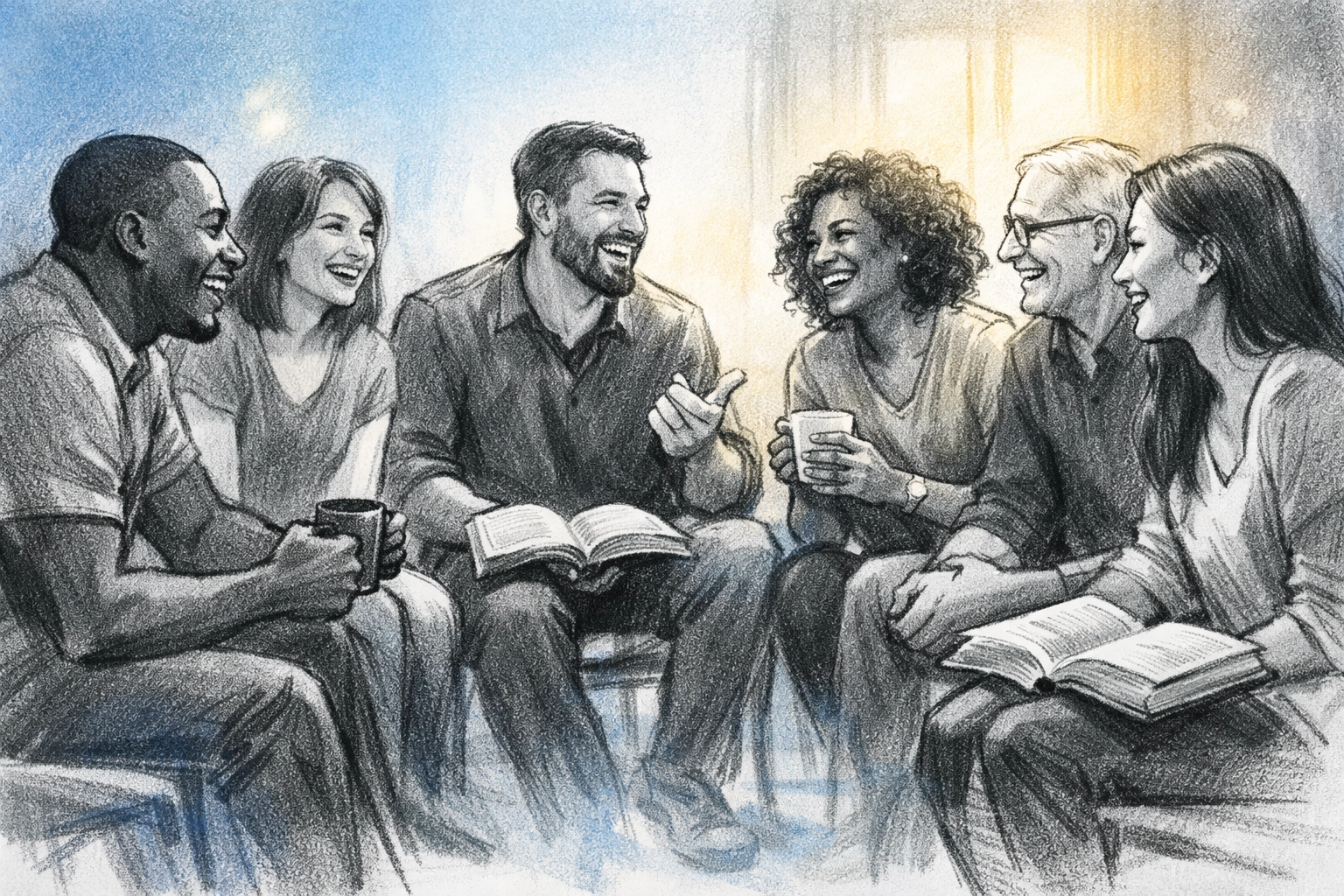 Small group Bible study circle at Memphis church with diverse members in conversation