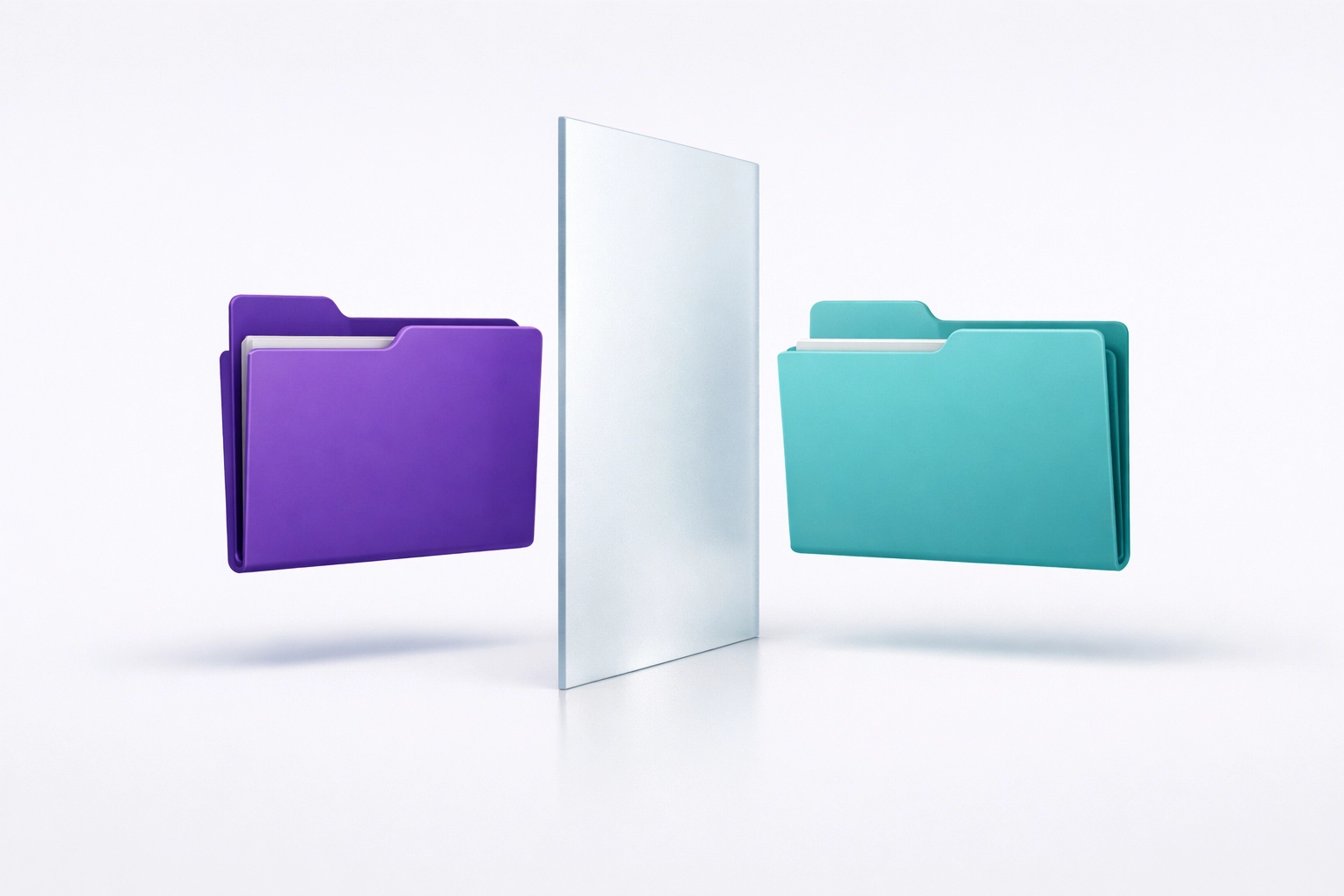 Separate purple and teal folders showing compliant pay data recordkeeping for a professional bookkeeper in Los Angeles.