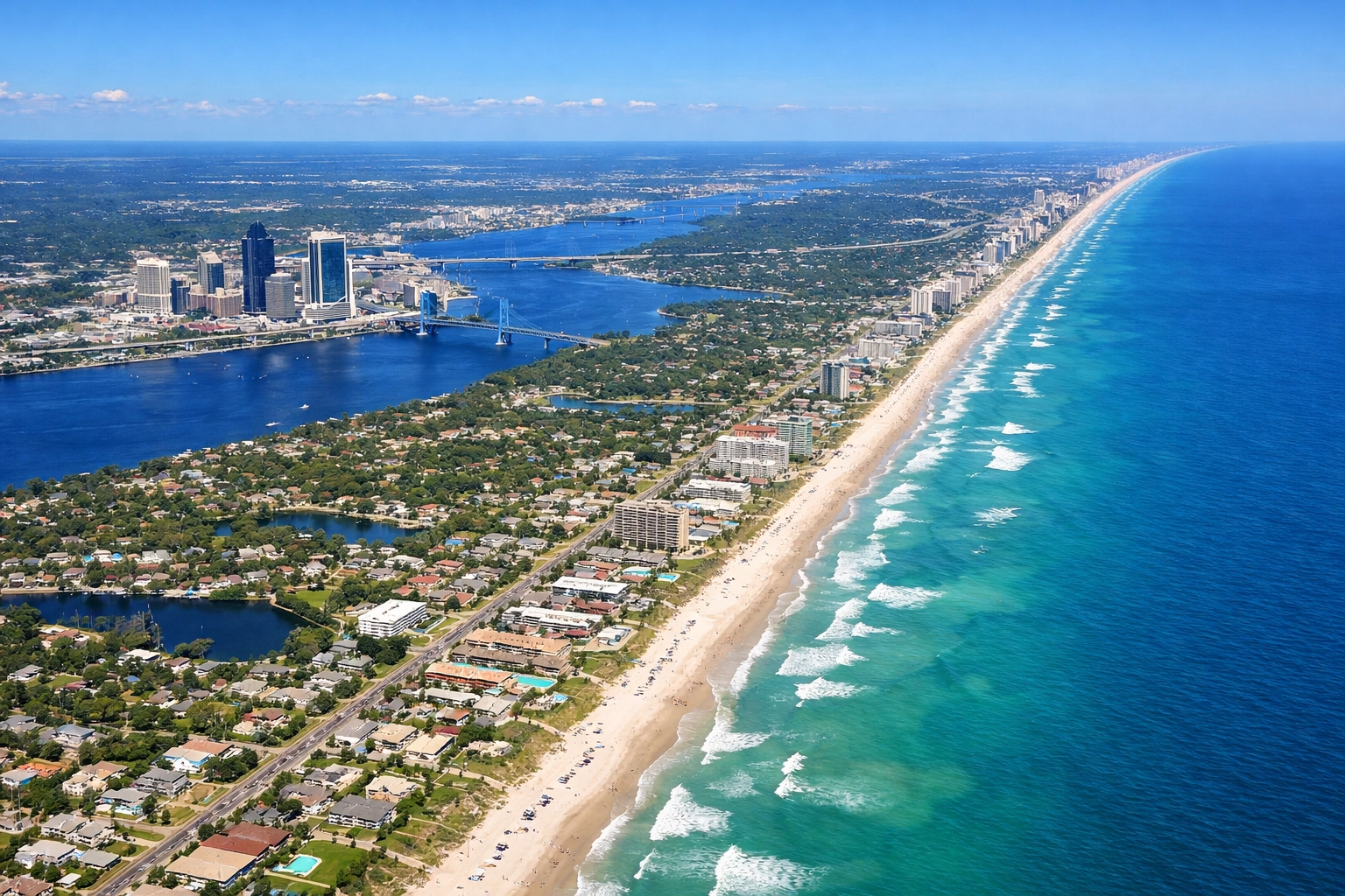 Aerial view of coastal Florida from Jacksonville to Daytona Beach showing CFREM coverage area