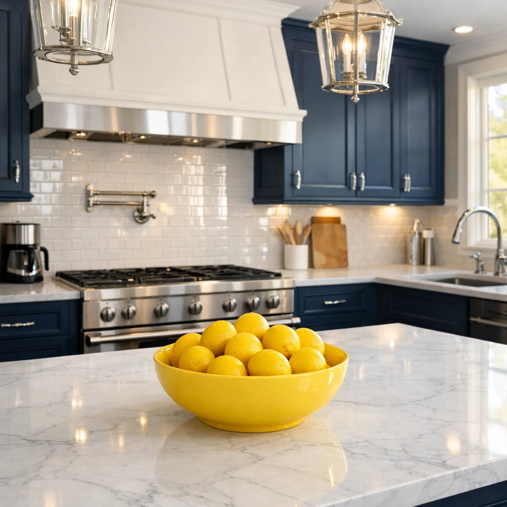 Immaculate luxury kitchen with marble countertops after a professional deep cleaning in Southborough.