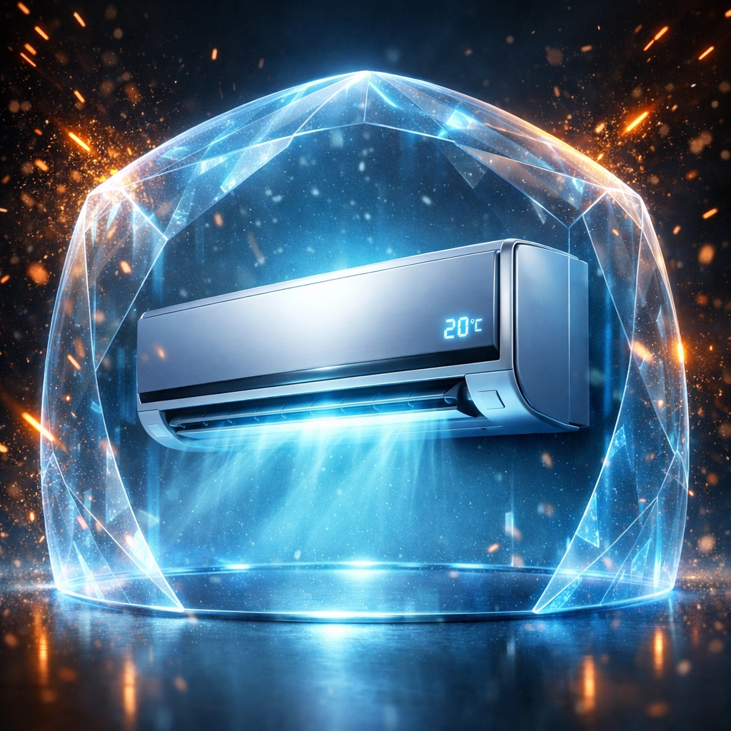 A protected air conditioning unit symbolizing a proactive HVAC maintenance plan for rental properties.