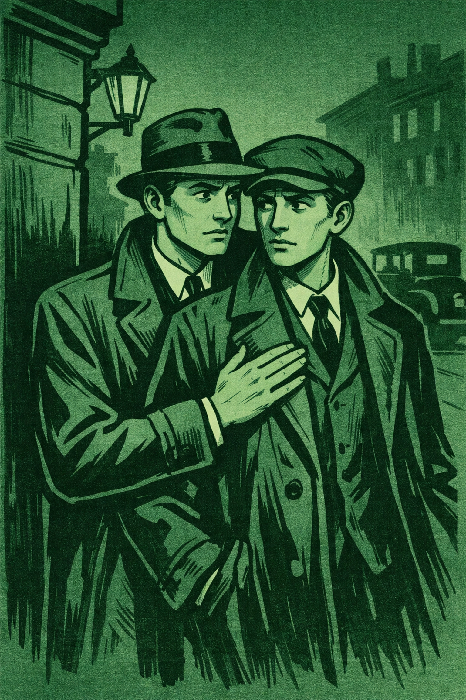 Two men in 1920s attire depicting historical gay romance and forbidden love