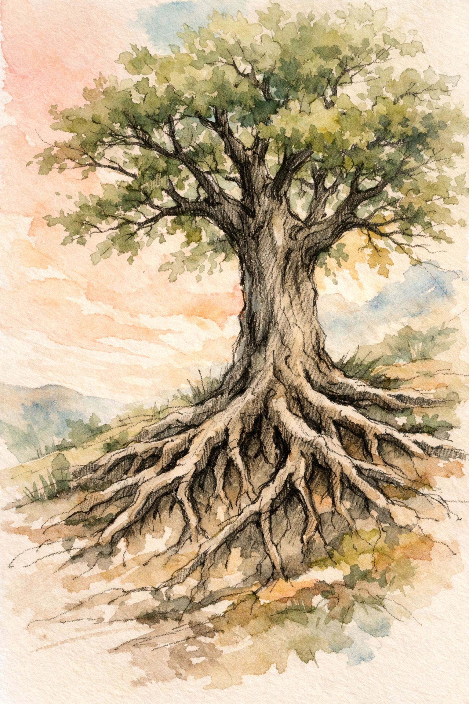 Strong tree with deep roots symbolizing unshakable foundation and stability in Christ