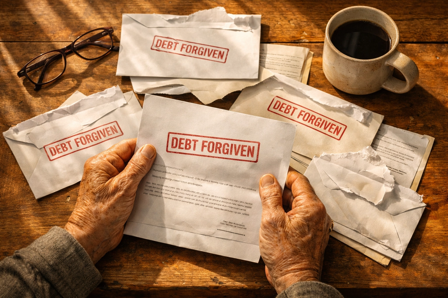 Medical debt forgiveness letters on table showing relief for Alabama residents