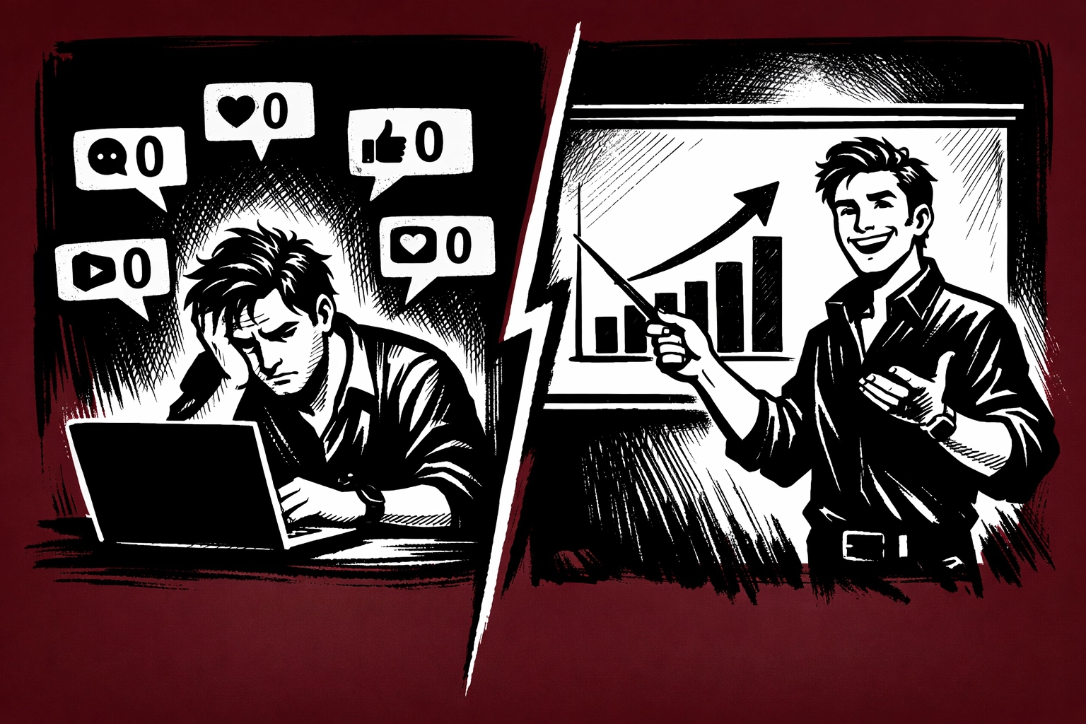 Creator transformation from zero engagement to data-driven sales results illustration