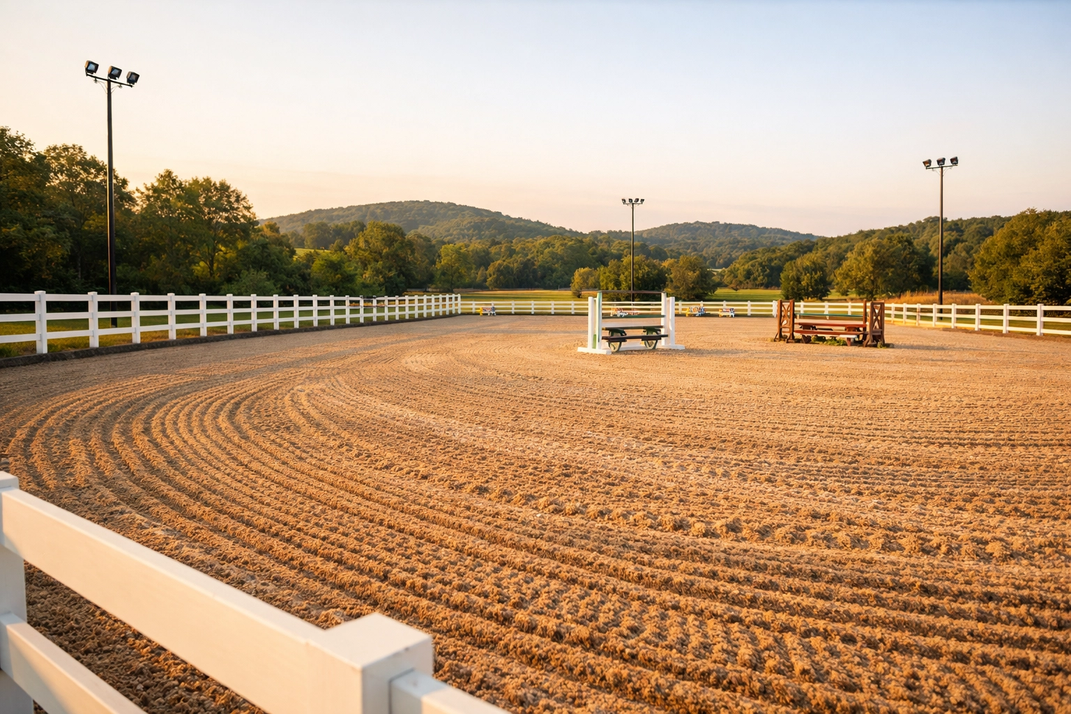 Well-maintained riding arena with quality footing at North Carolina horse farm