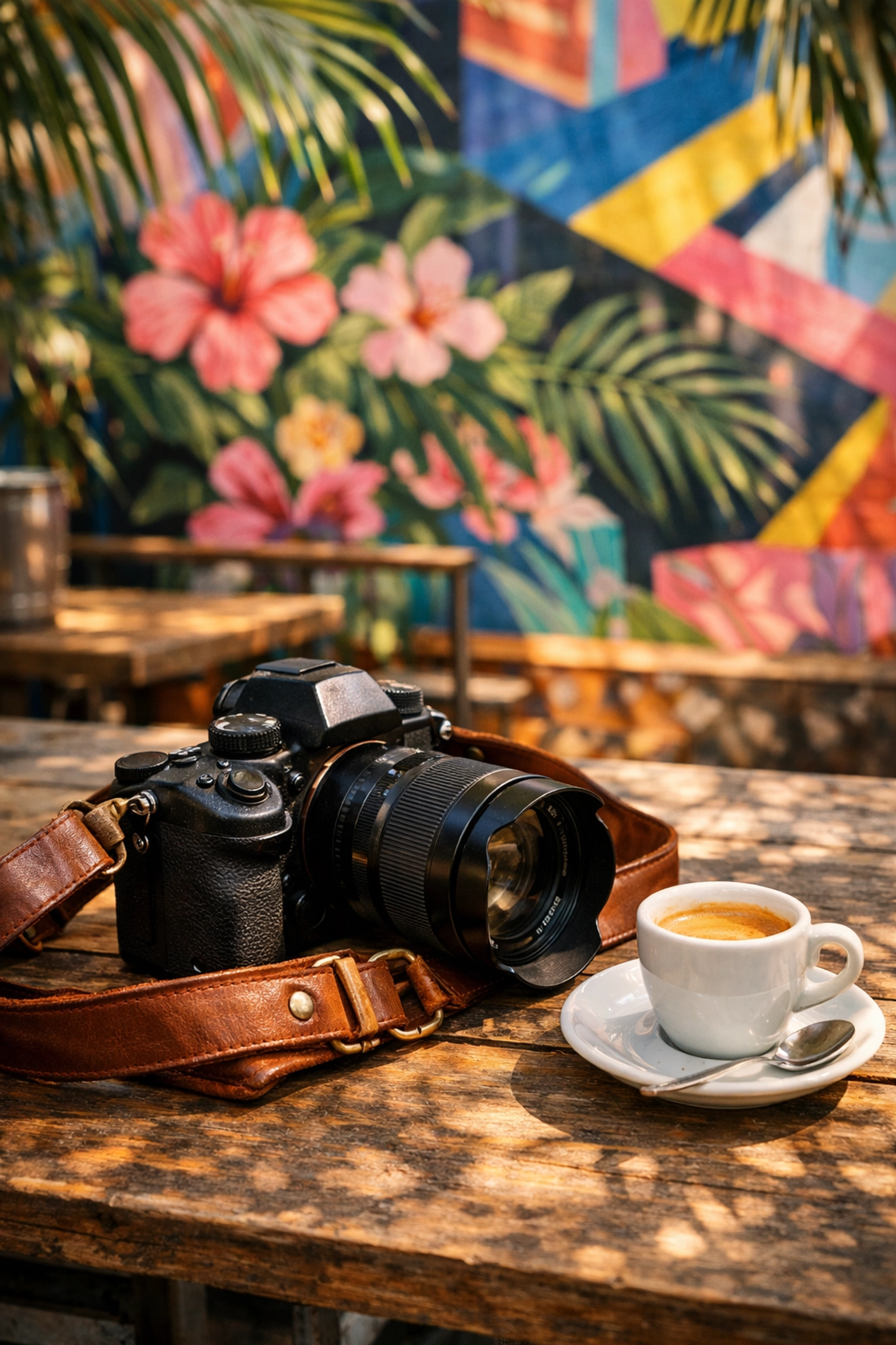 Professional photography gear on a table in Wynwood, reflecting the Miami event photographer lifestyle.