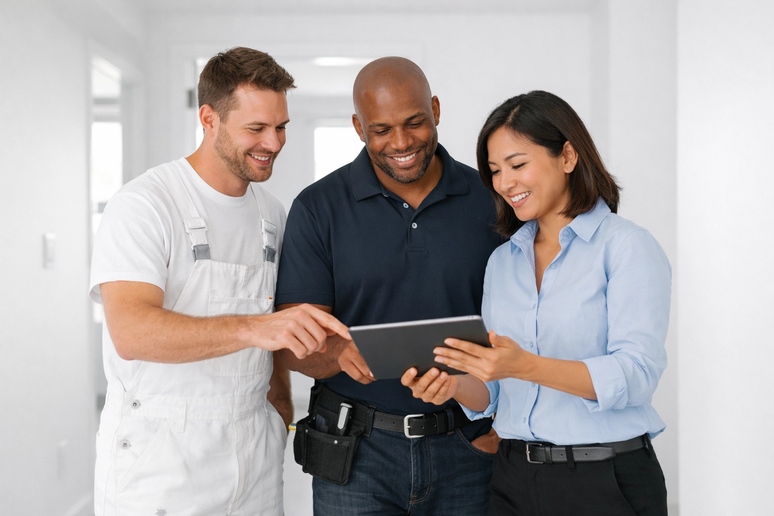 Maintenance team coordinating apartment make-ready schedule with painter and cleaning professionals