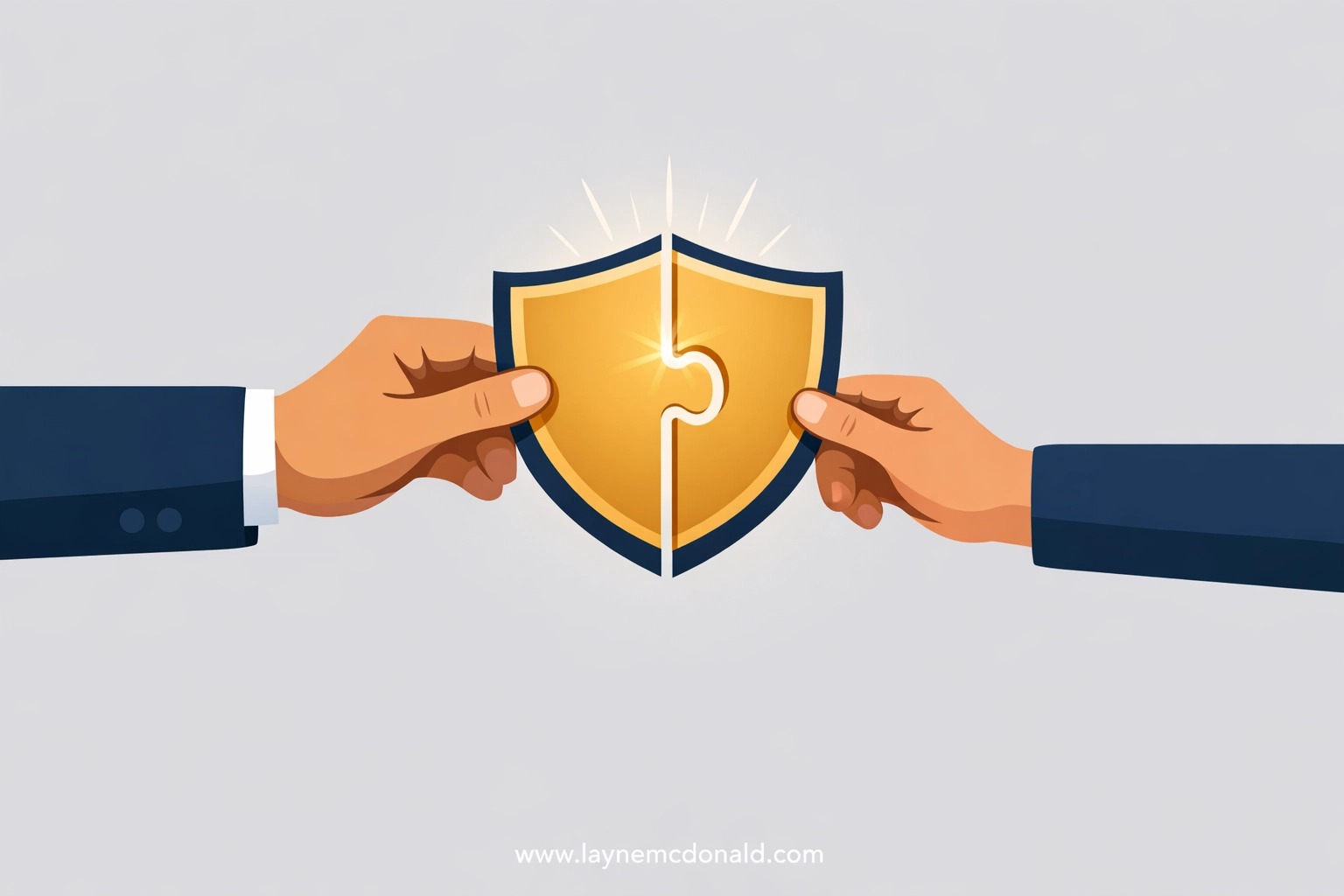 Illustration of adult and child hands holding a shield, representing secure check-in and child safety protocols.