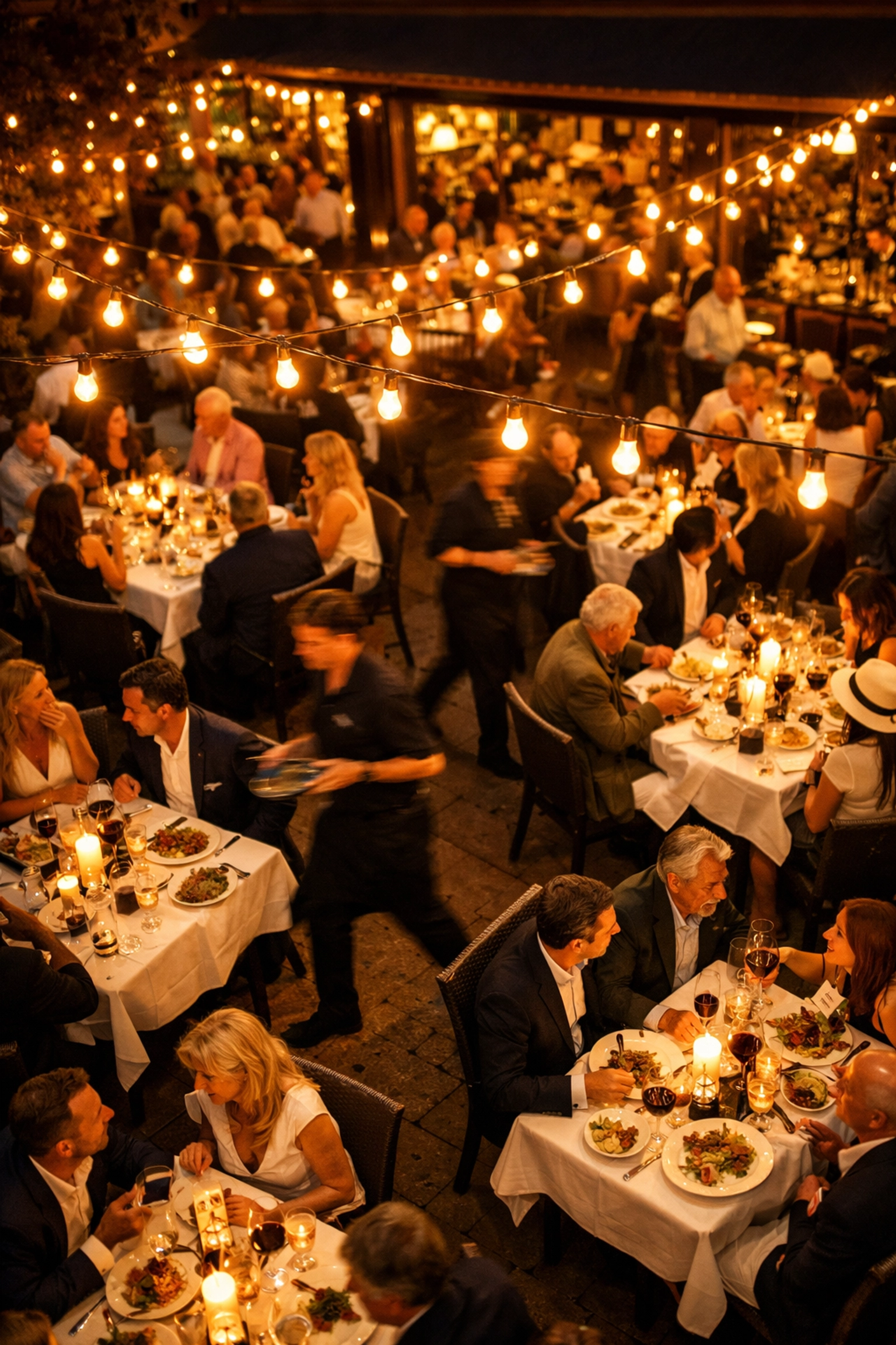 Busy Frisco restaurant patio during PGA Championship week showing economic impact