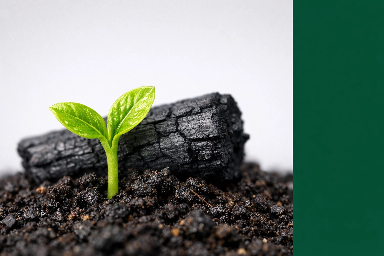 A green sprout growing from soil and charred wood, symbolizing a fresh start in team culture and growth.