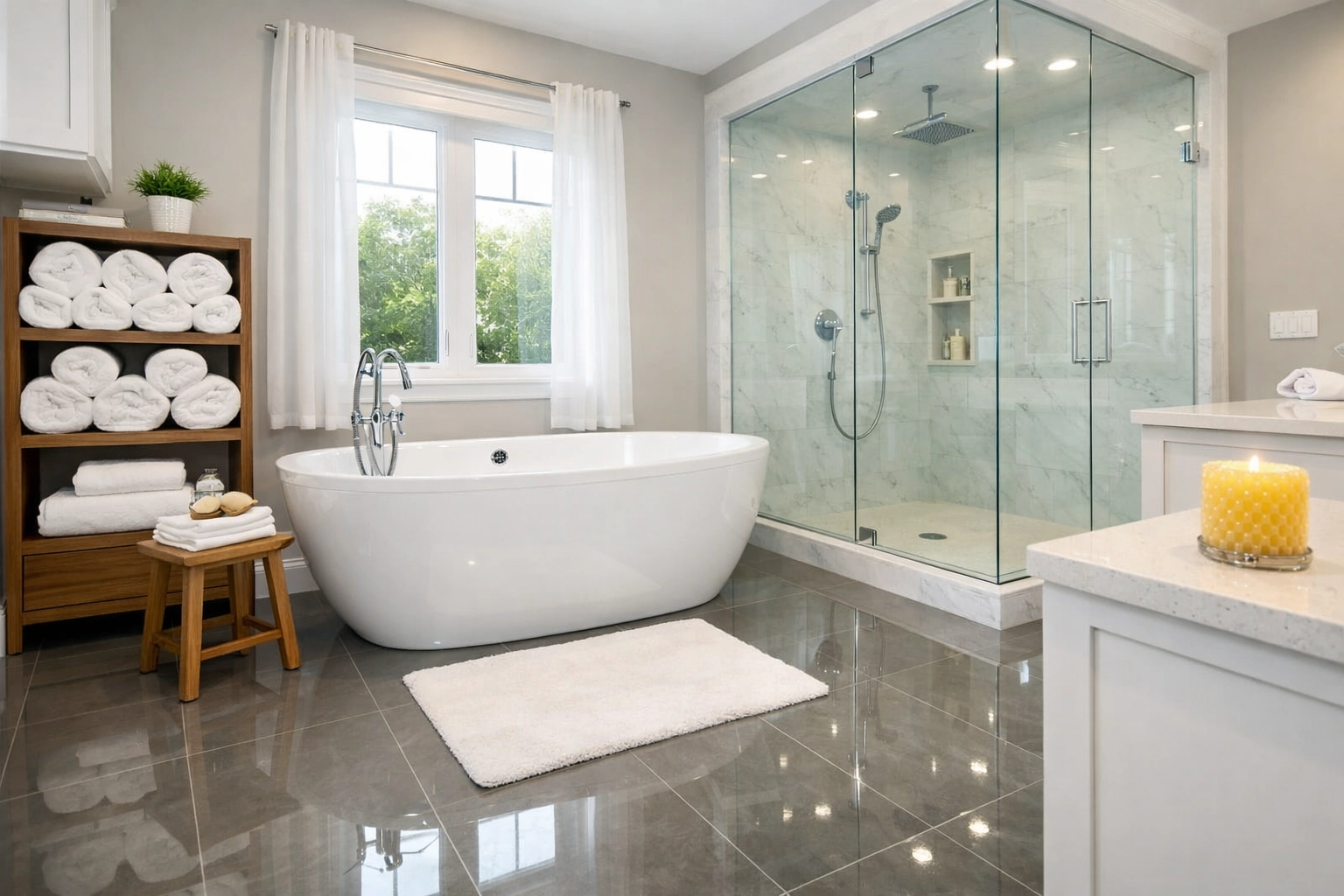 Spotless spa-like bathroom cleaned by professional cleaners in Blackstone MA.