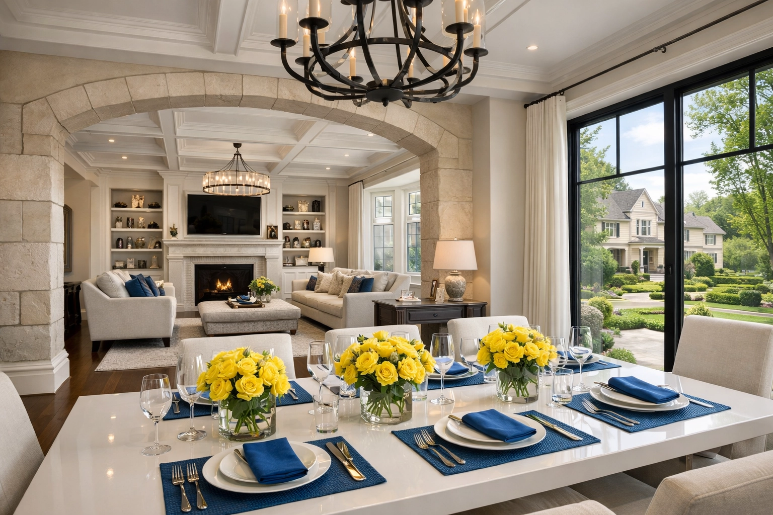 Wide-angle view of a spotless luxury home interior showcasing professional house cleaning Worcester MA.