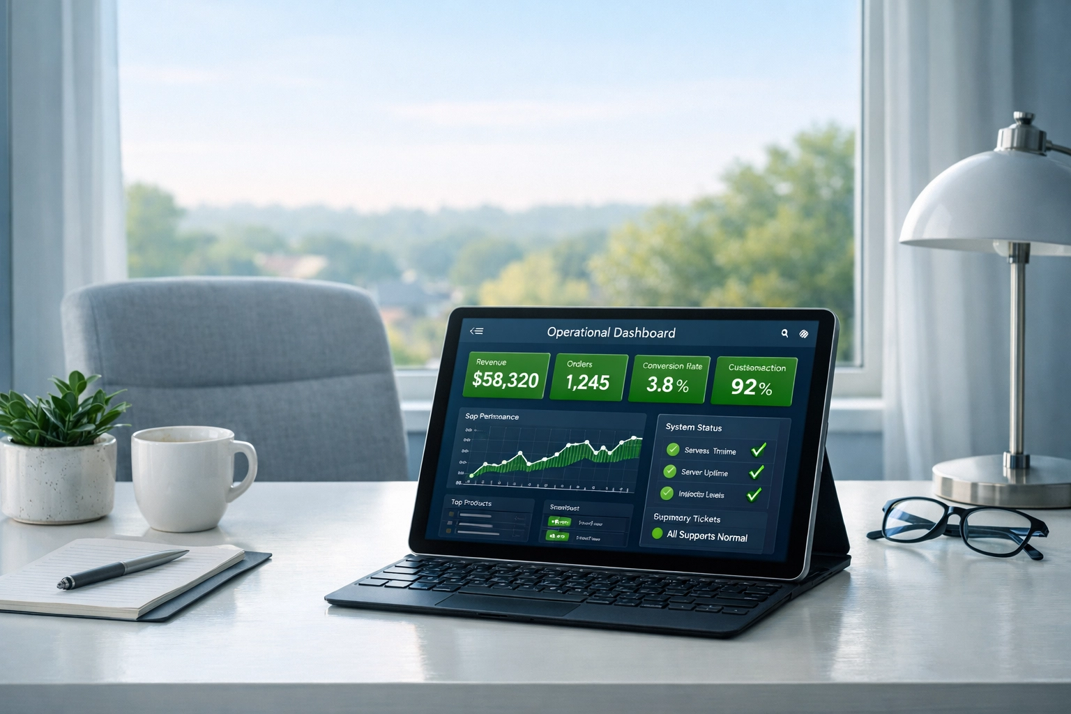 A digital dashboard representing an owner-independent Alabama landscaping business operating autonomously.