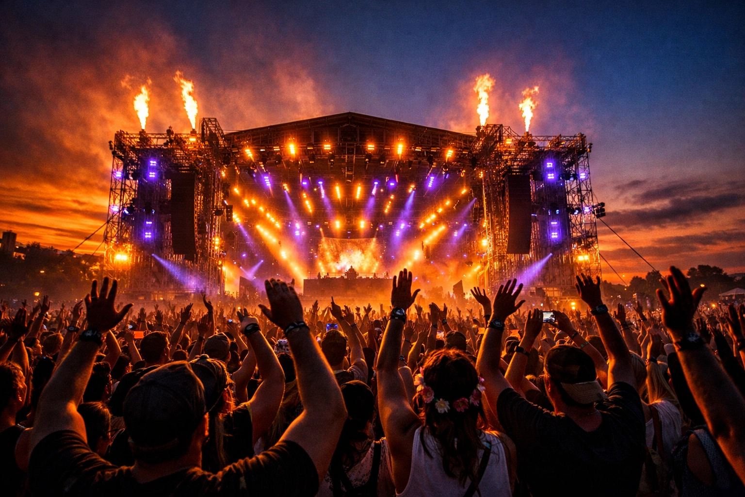 Energetic crowd at a music festival stage representing immersive brand partnership experiences.