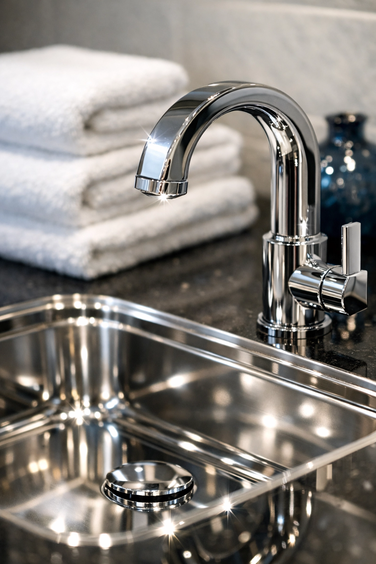 Detail-focused residential cleaning Massachusetts service on a gleaming luxury bathroom faucet.