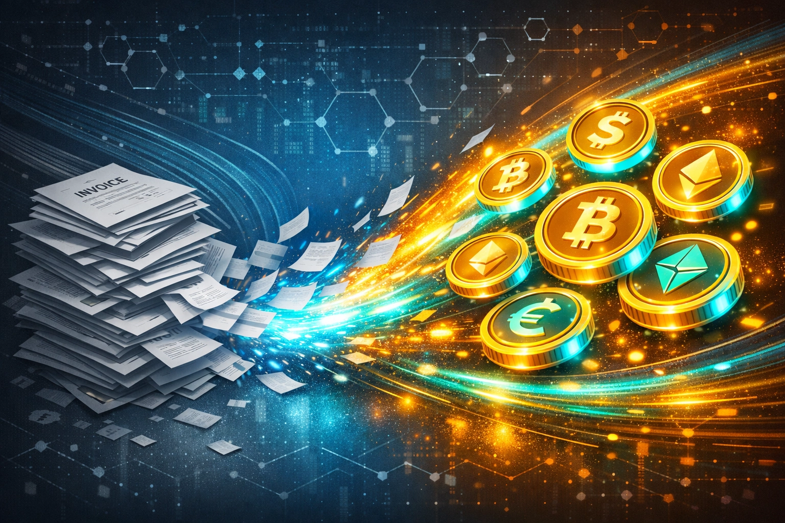Digital invoices transforming into receivables tokens for instant business liquidity