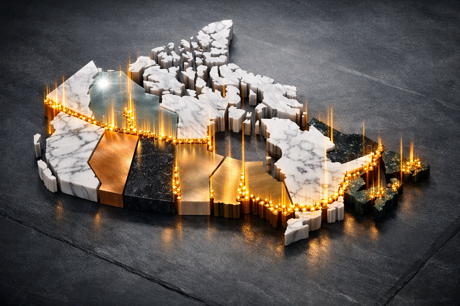A map of Canada showing internal trade barriers blocking business investment and capital flow between provinces.