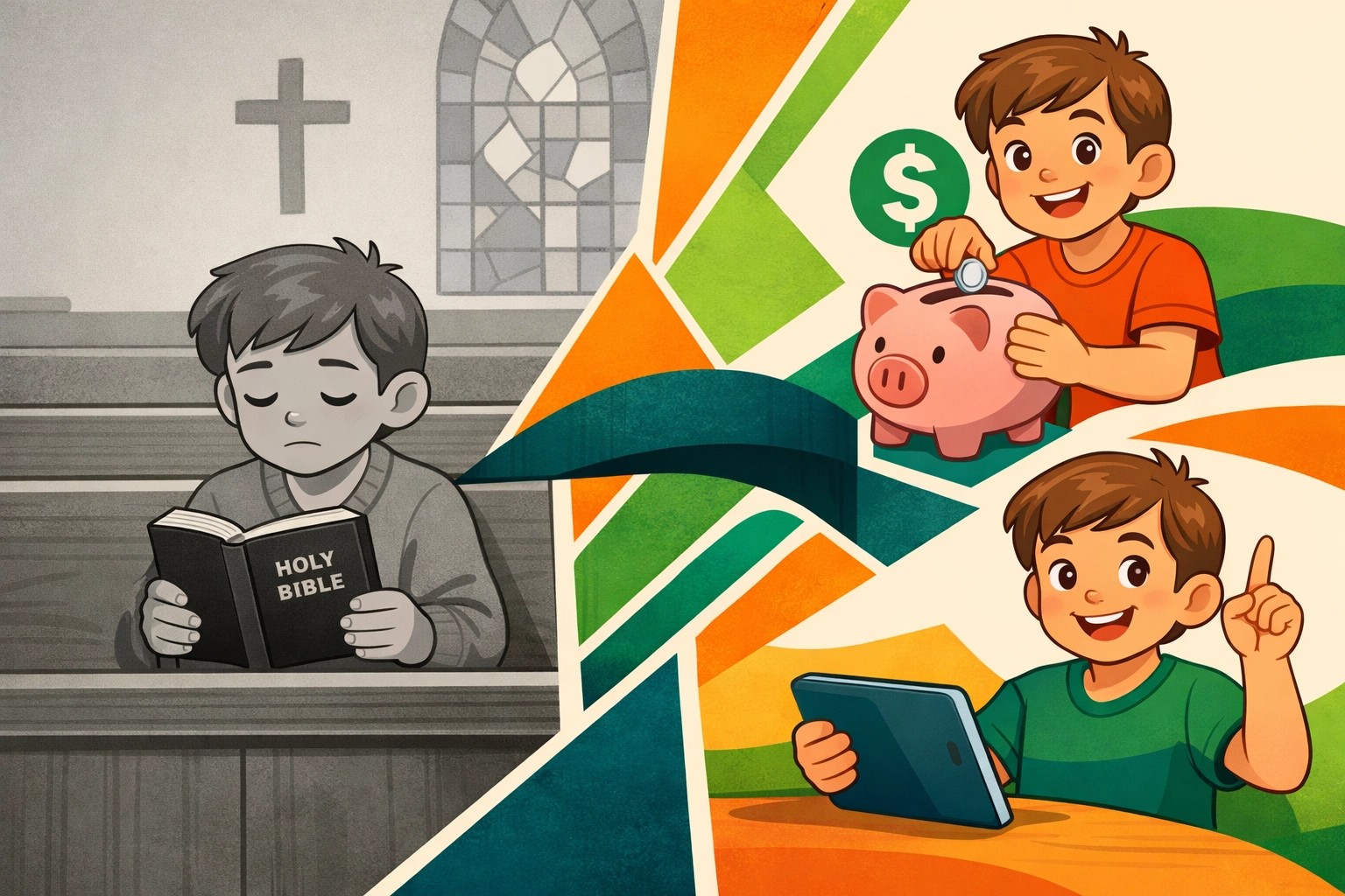 Child integrating biblical faith values into daily life skills and decisions