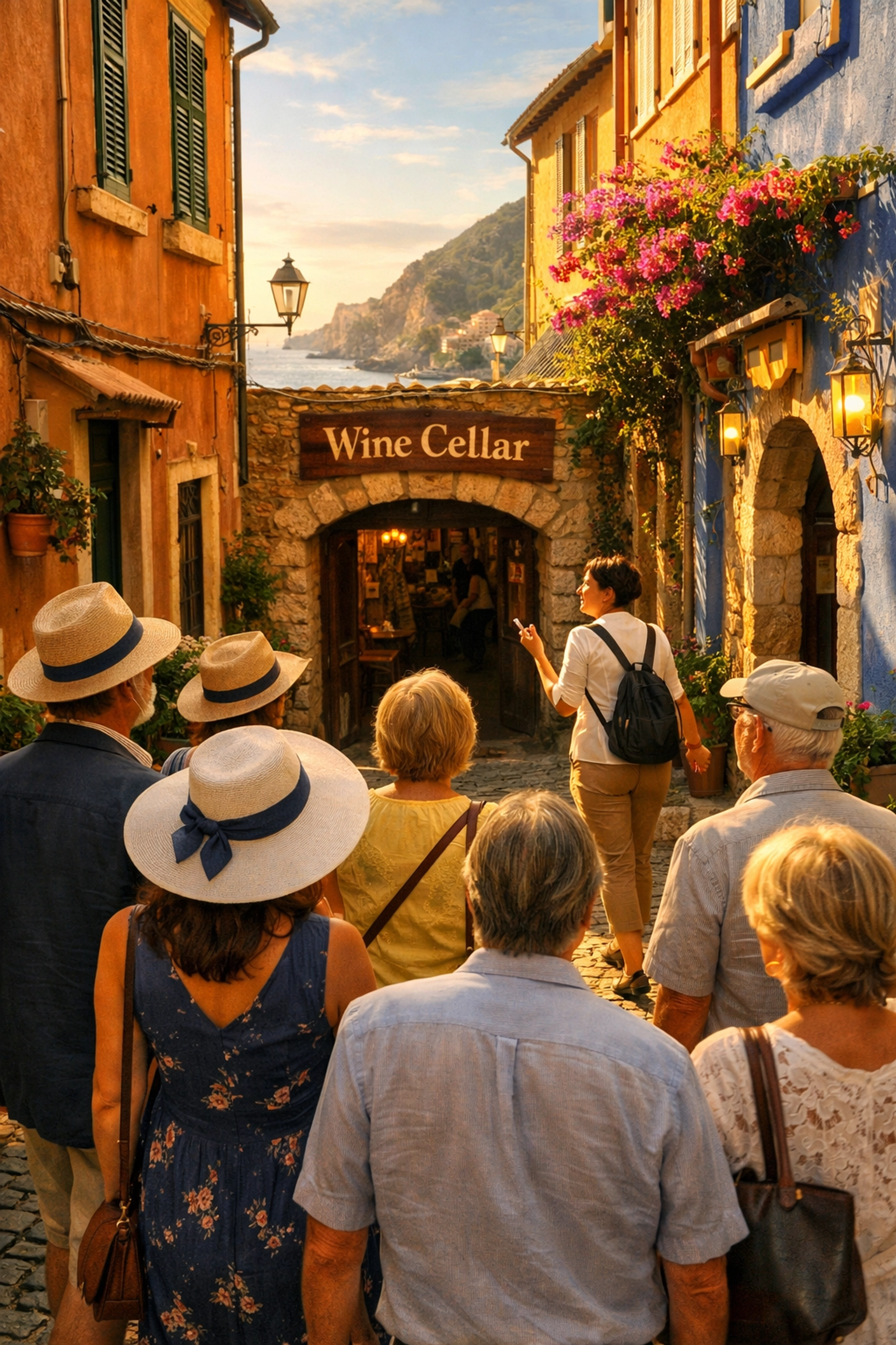 Small group luxury cruise shore excursion through European coastal town with guide