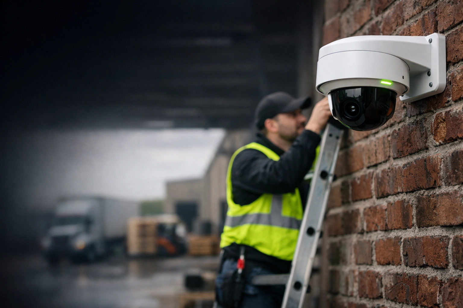 Professional security camera installation at a Nebraska warehouse to eliminate recurring software licensing fees.