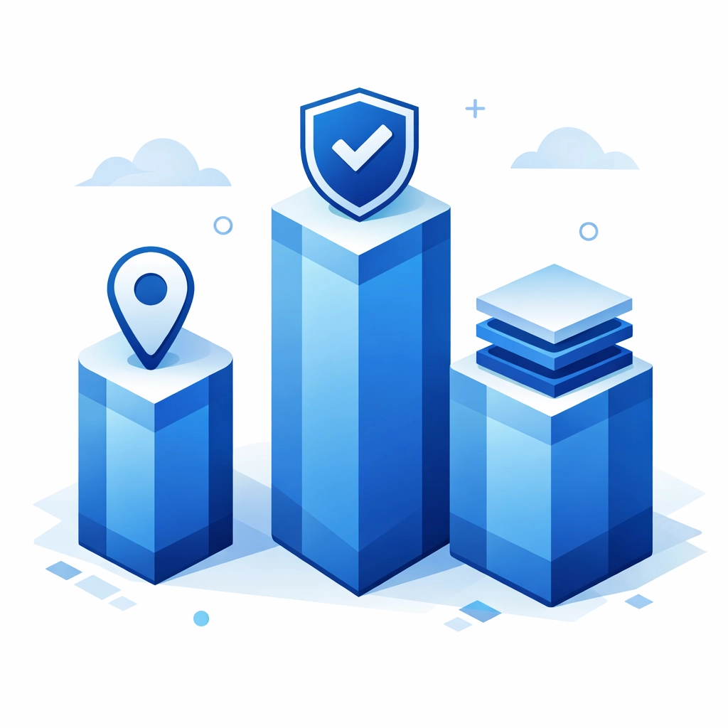 Three pillars representing Google's core update priorities: local relevance, quality, and depth