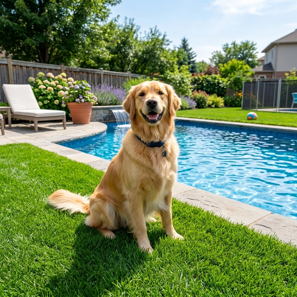 A happy dog on a clean, poop-free lawn