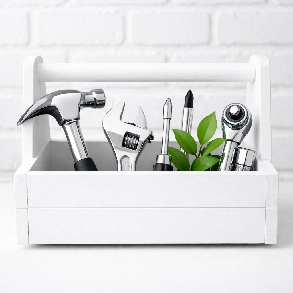Modern white toolbox with tools illustrating professional local services and high-intent service pages.