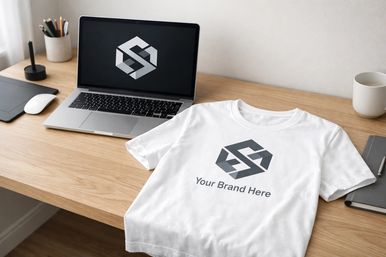 Professional custom t-shirt printing with sharp, high-resolution logo artwork on a white cotton shirt.
