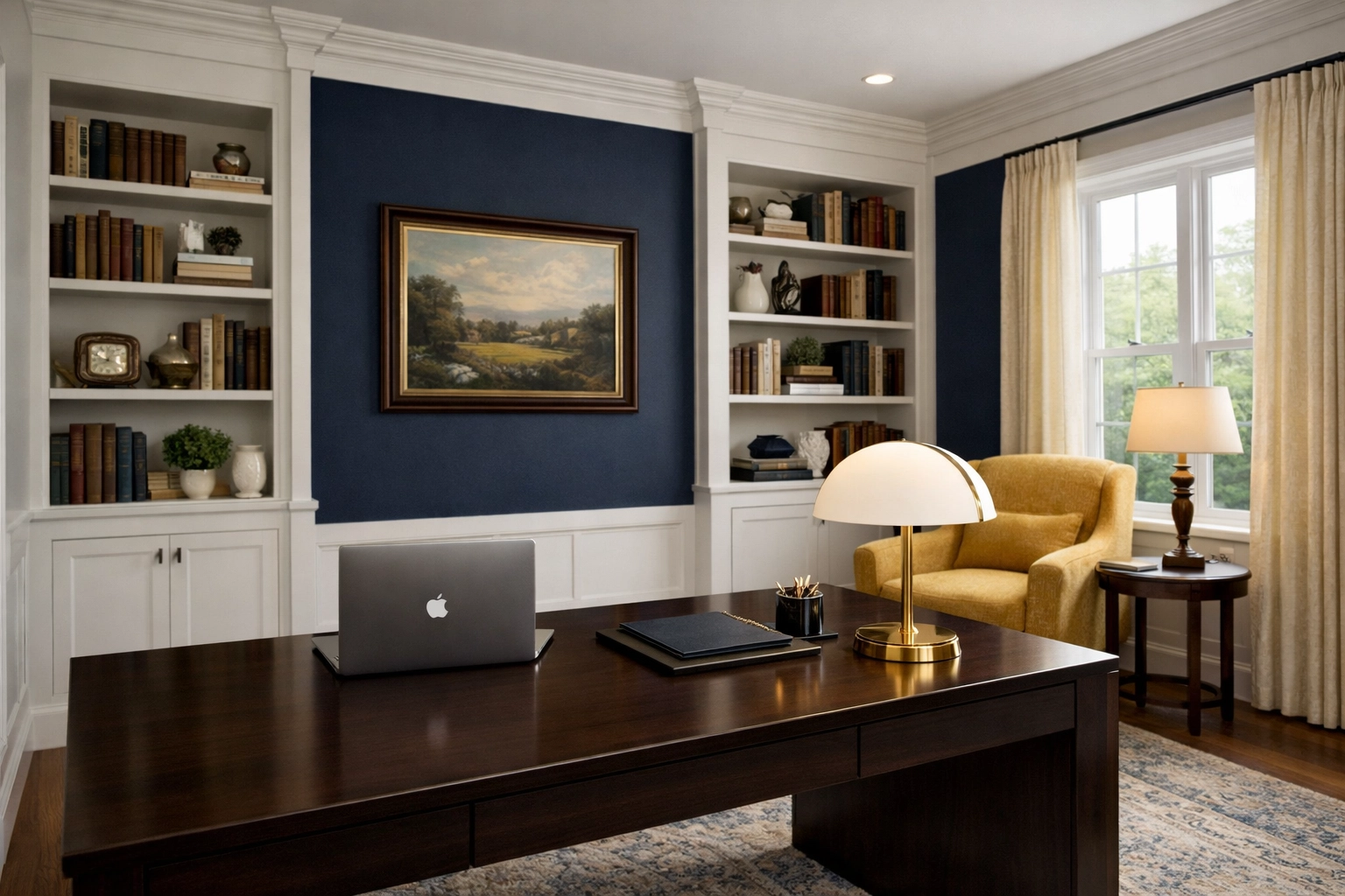 Organized and spotless luxury home office in Lowell showing the benefits of professional house cleaning Lowell MA.