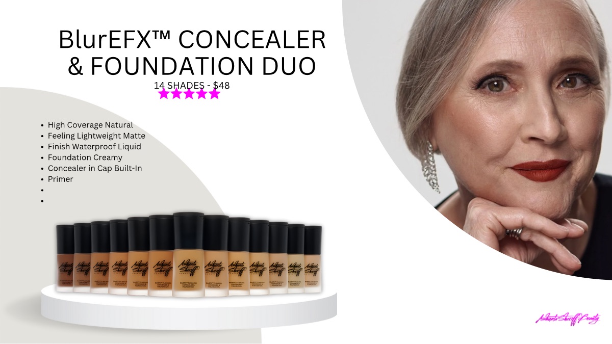 BlurEFX™ Concealer & Foundation Duo Displayed in 14 waterproof, creamy, matte finish shades. Features a built-in concealer and primer.