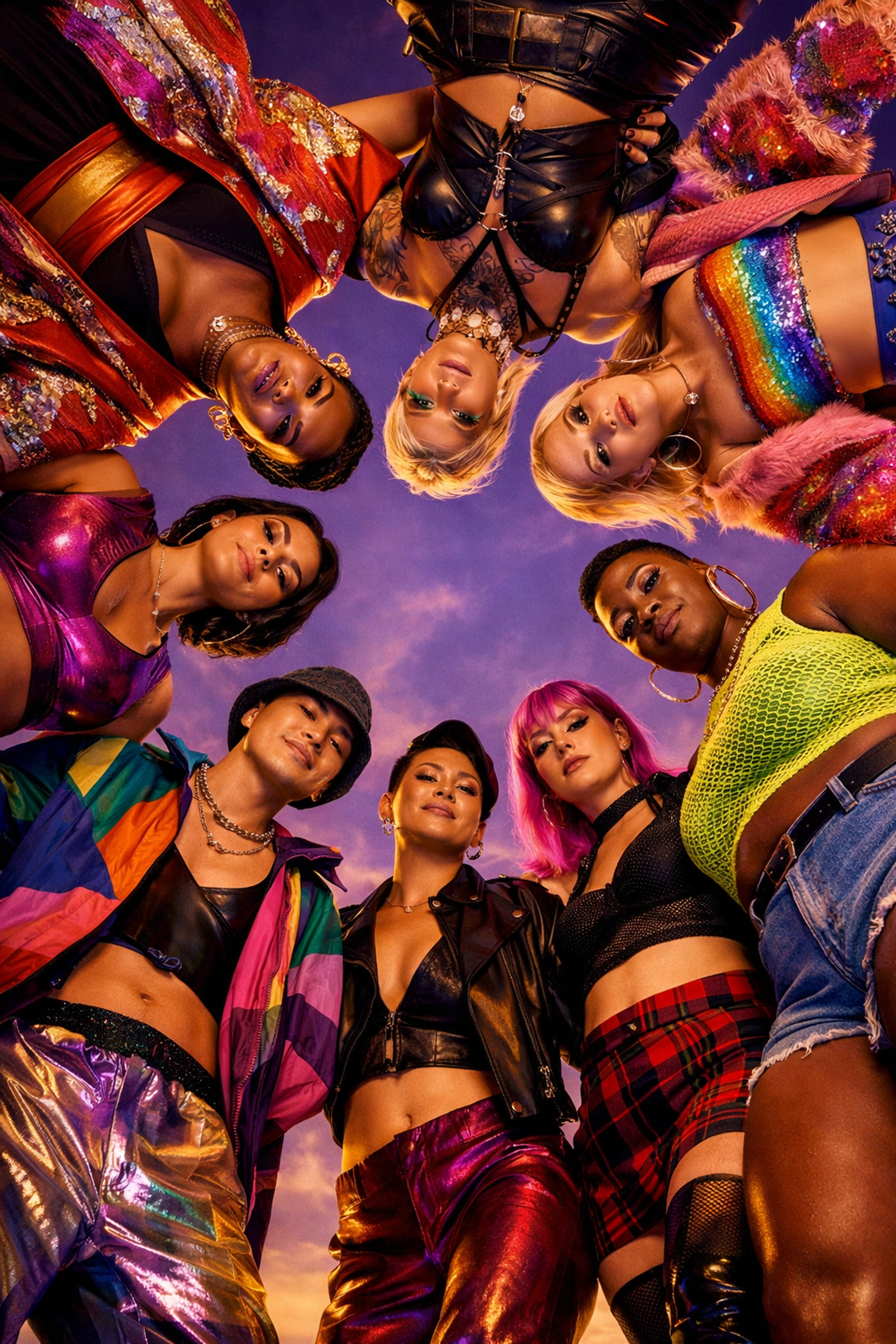 Diverse LGBTQ+ individuals in bold fashion showing confidence and solidarity