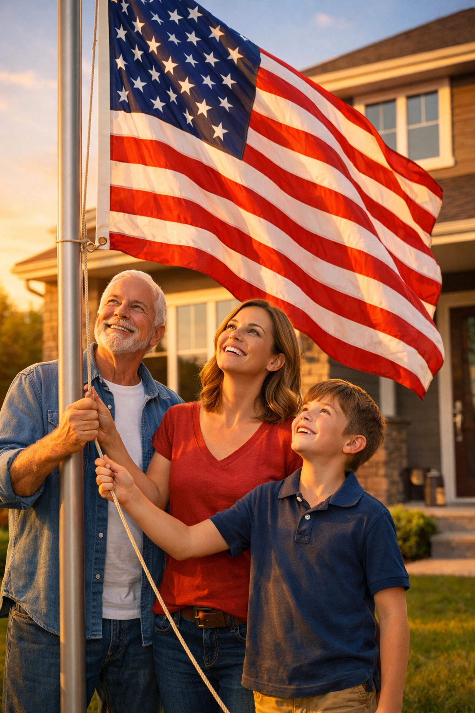 A family hoists the American flag, teaching civic education and preparing for America’s 250th anniversary.