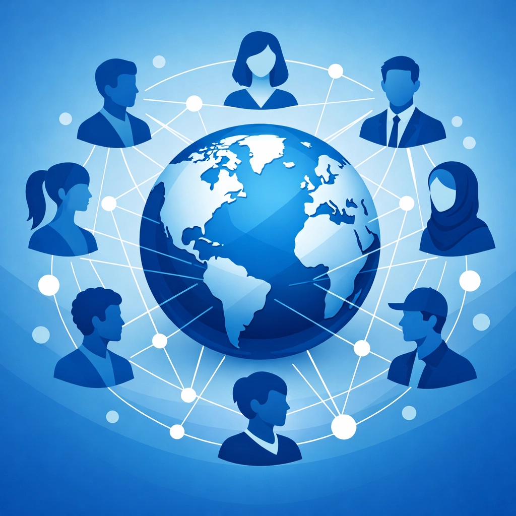 Blue vector globe showing how accessible web design connects businesses to a diverse global audience.