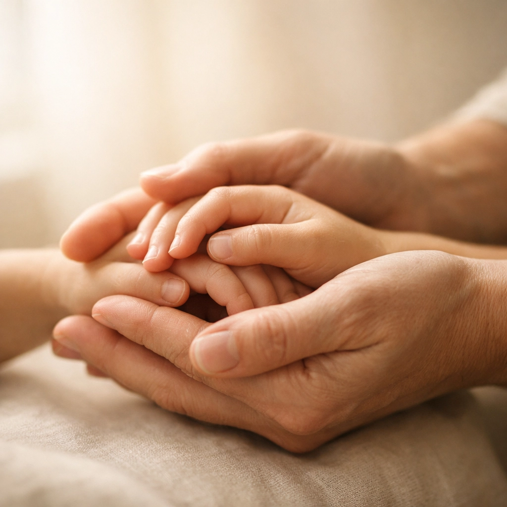 Adult and child hands symbolizing guardianship and family protection in estate planning
