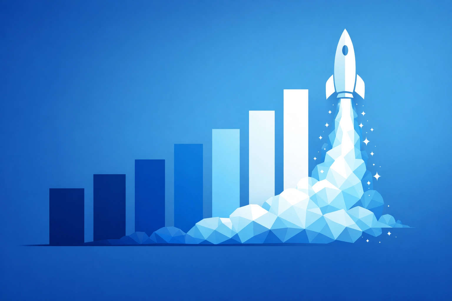 A growth chart turning into a rocket ship symbolizing digital marketing success and higher conversion rates.