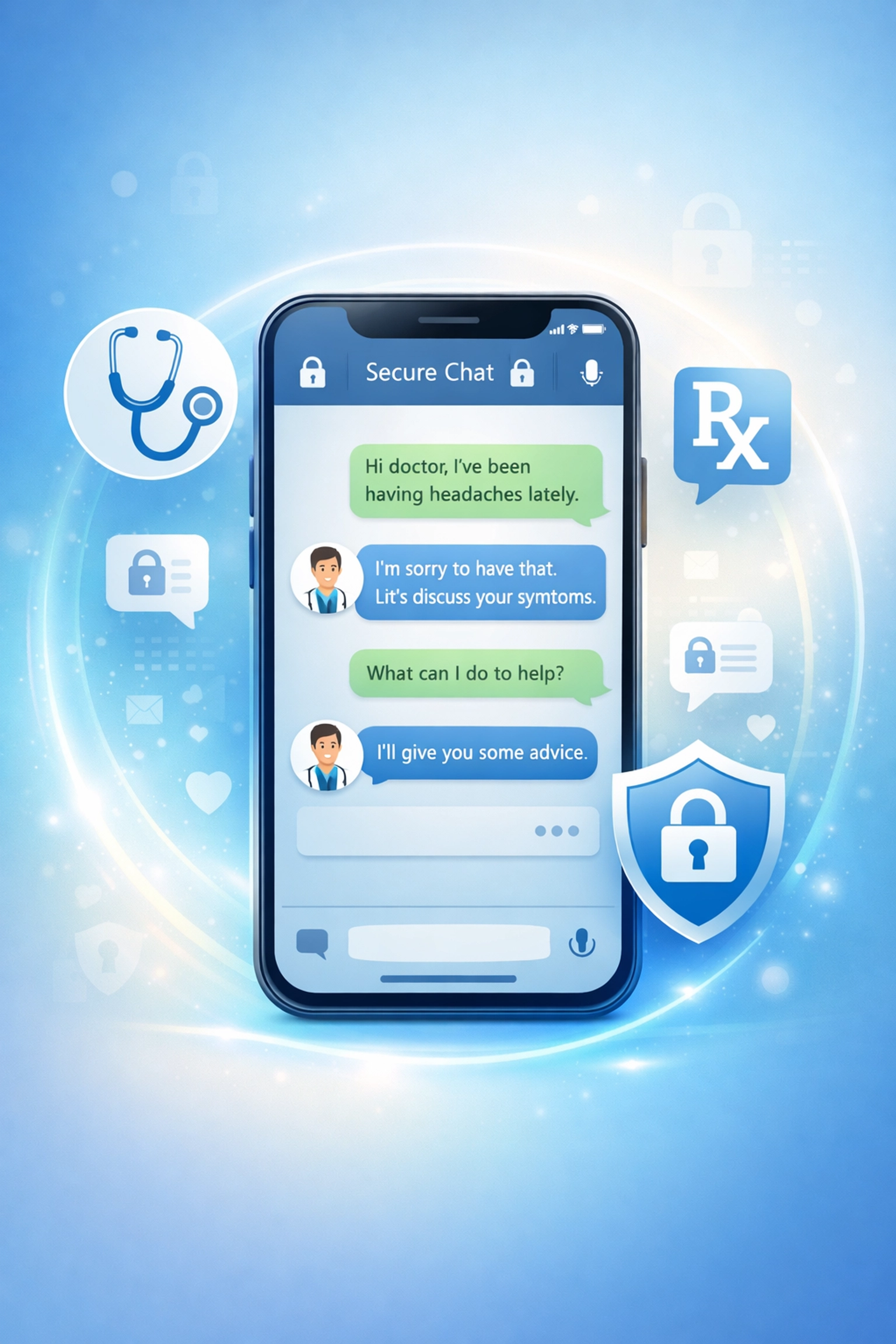 Secure medical messaging on smartphone for private online doctor consultations
