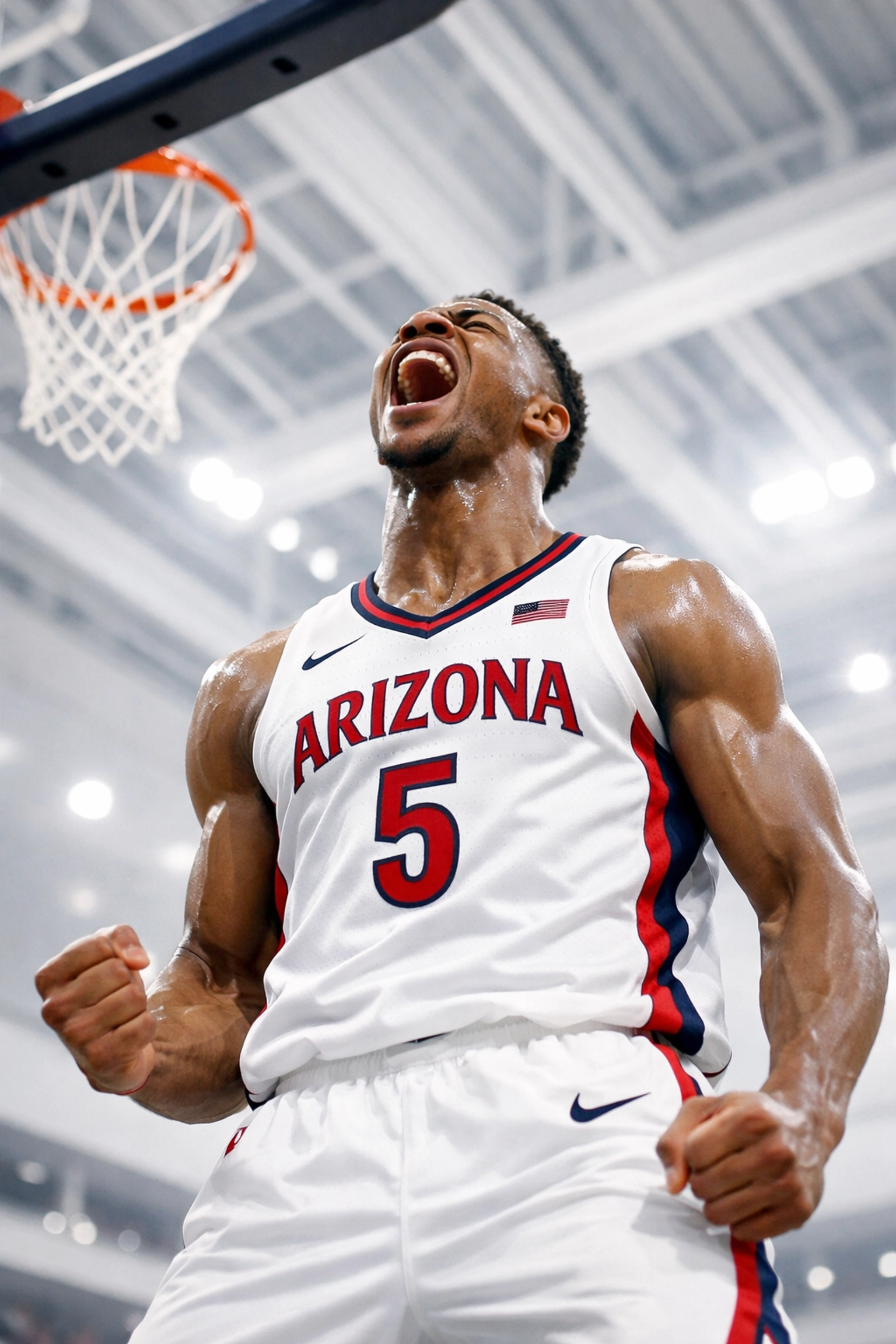 Arizona Wildcats star player celebrating a Big 12 win during the March Madness 2026 season.