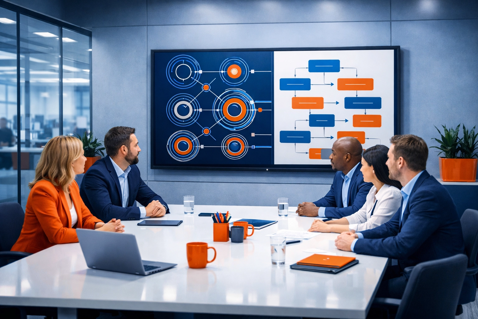 Business professionals discussing systems and predictability to increase hvac company value.