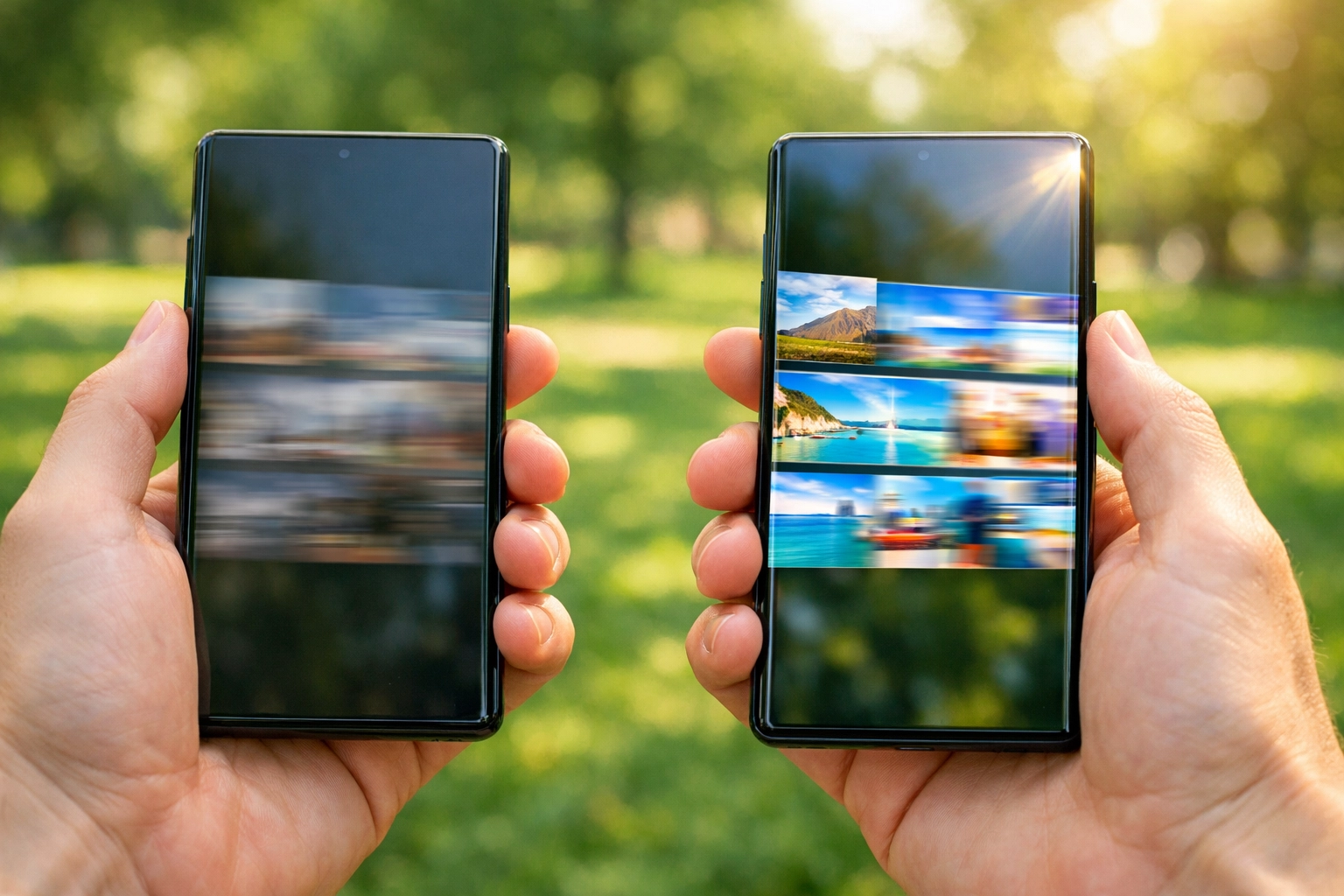 Comparing iPhone 17 Pro Max screen brightness and 120Hz smoothness to iPhone 12 Pro Max outdoors.