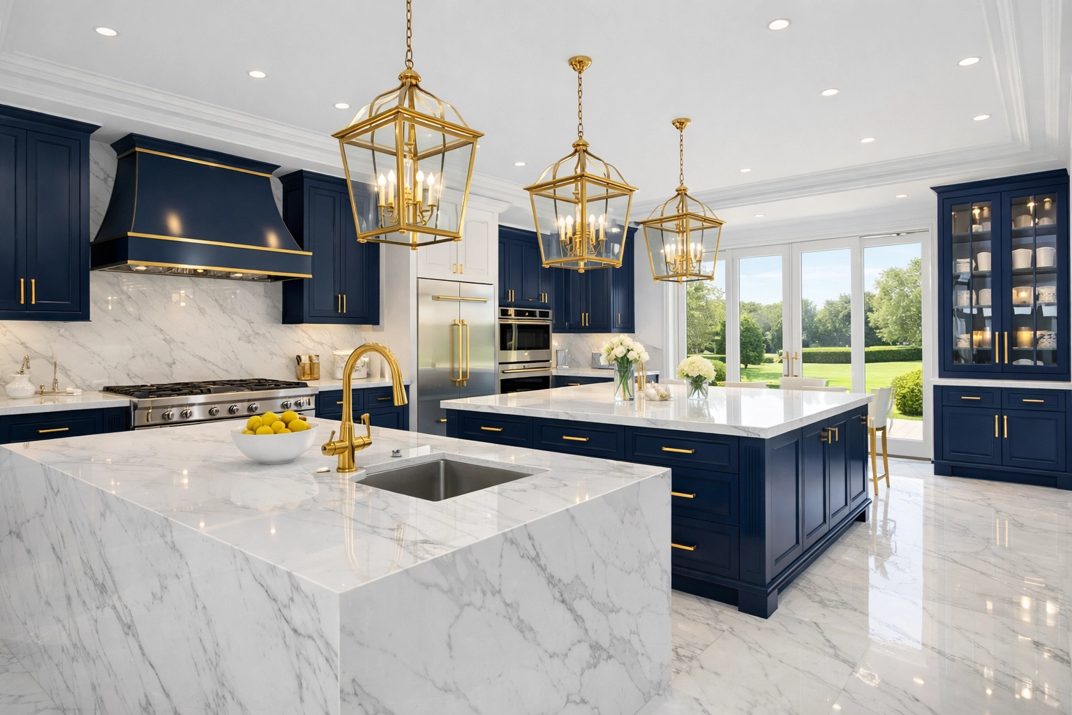A sparkling luxury kitchen in a Dover estate after professional residential cleaning Massachusetts.