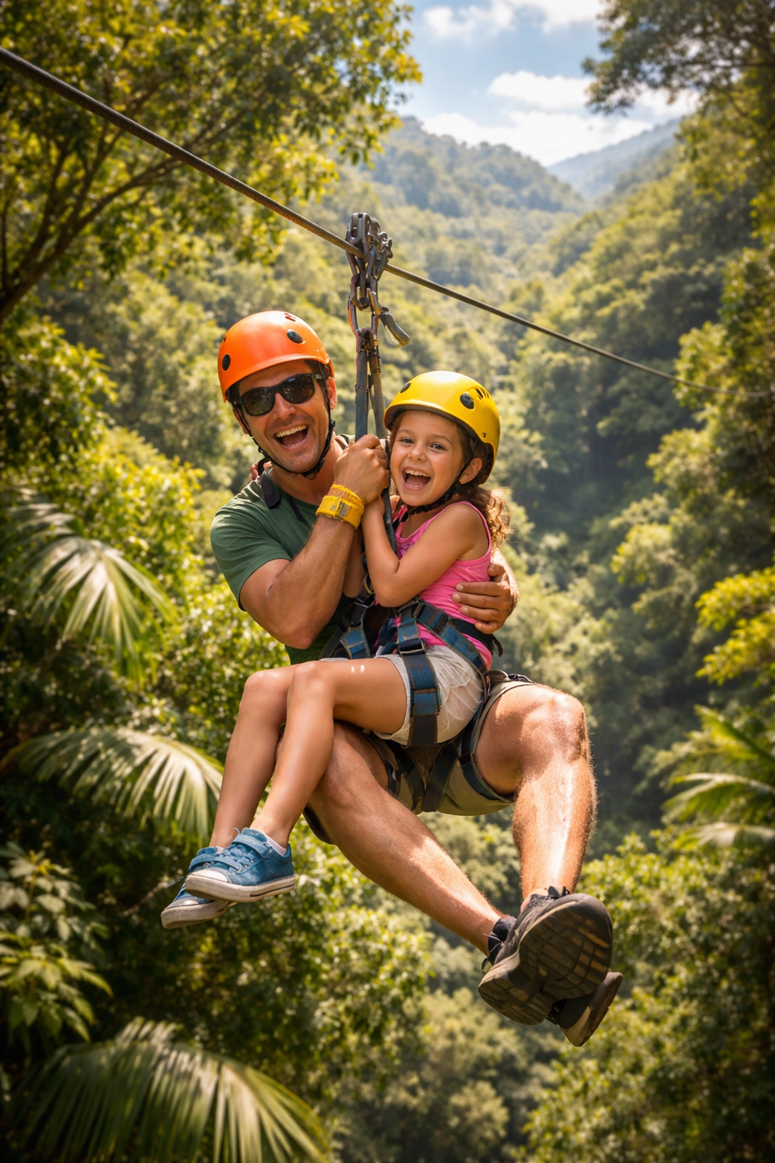Family zip-lining through Puerto Vallarta jungle, a thrilling adventure in lush tropical scenery.