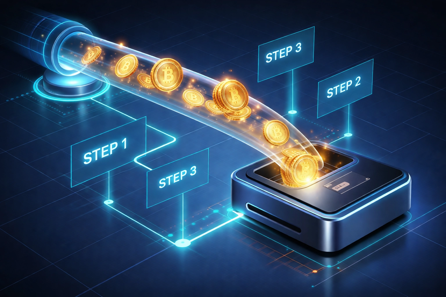 Visual representation of direct crypto payments flowing into a self-custody wallet, highlighting payment independence and merchant security.