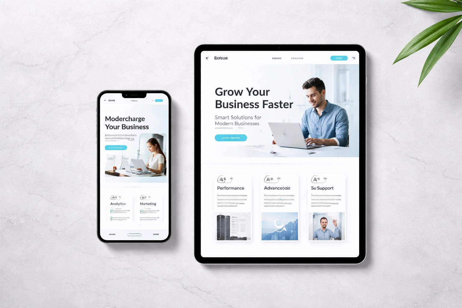 Mobile-friendly website designs displayed on smartphone and tablet for affordable web design North East.