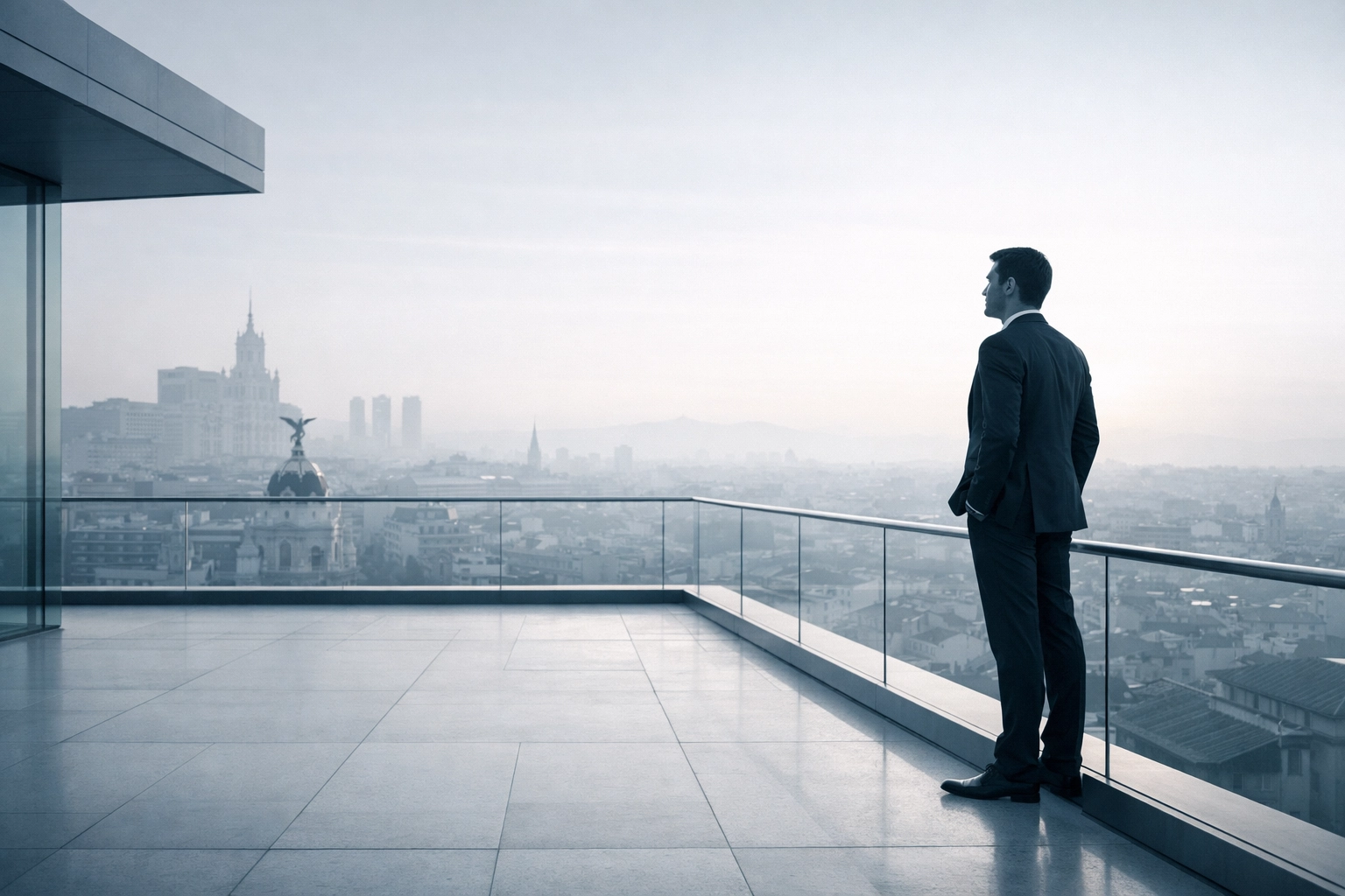 Ejecutivo en Madrid representando liderazgo y alto rendimiento tras dinámicas de bienestar.