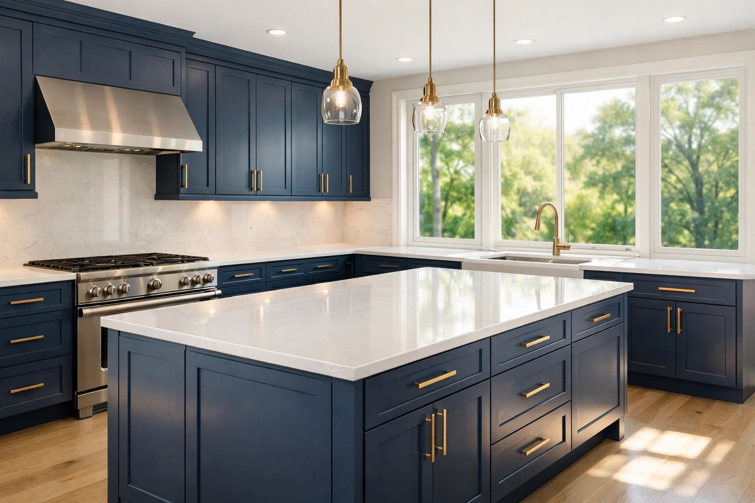 Spotless modern kitchen in a Lincoln MA estate following a professional move-in cleaning service.