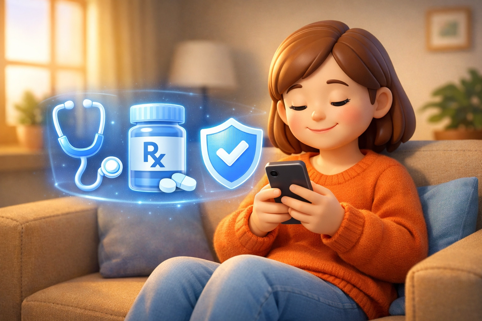 Patient using smartphone for online sinus infection treatment from home