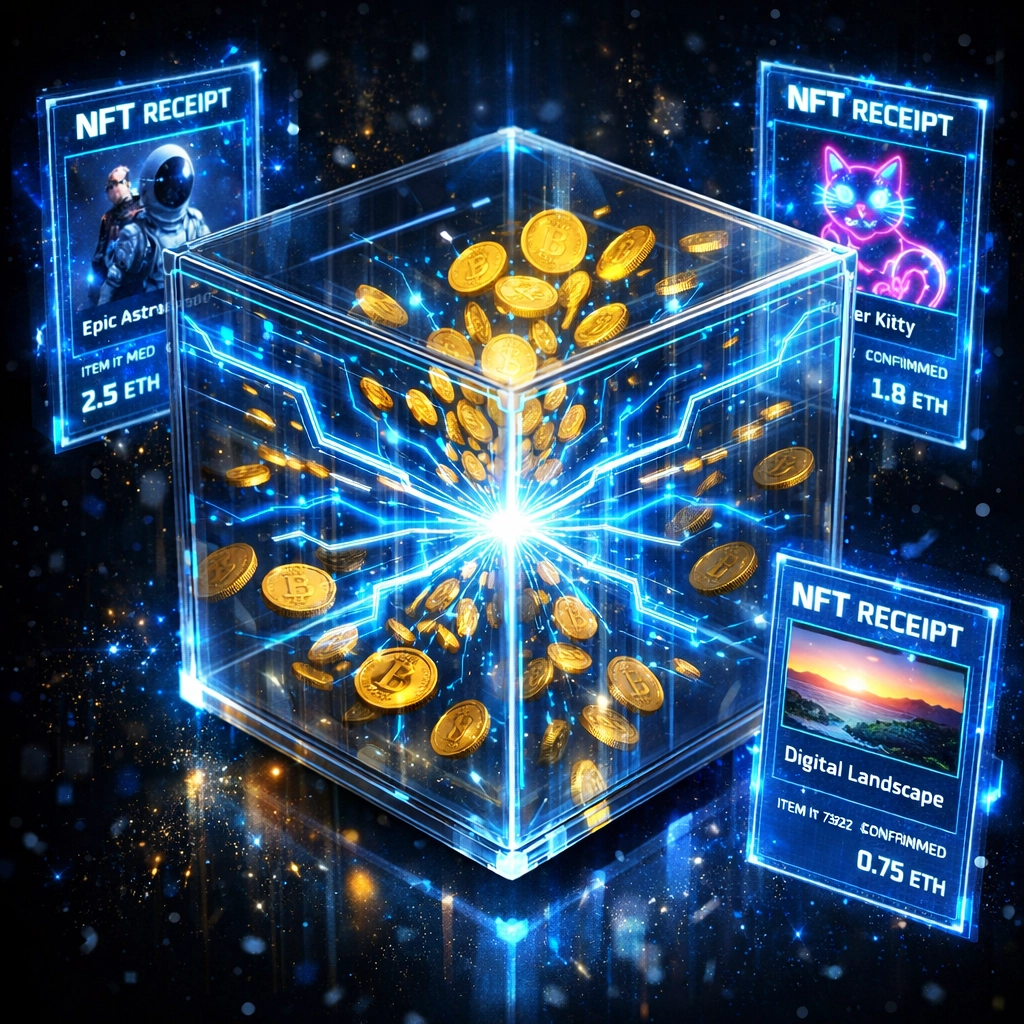 NFT receipt and blockchain payment gateway showing instant crypto settlement with Larecoin