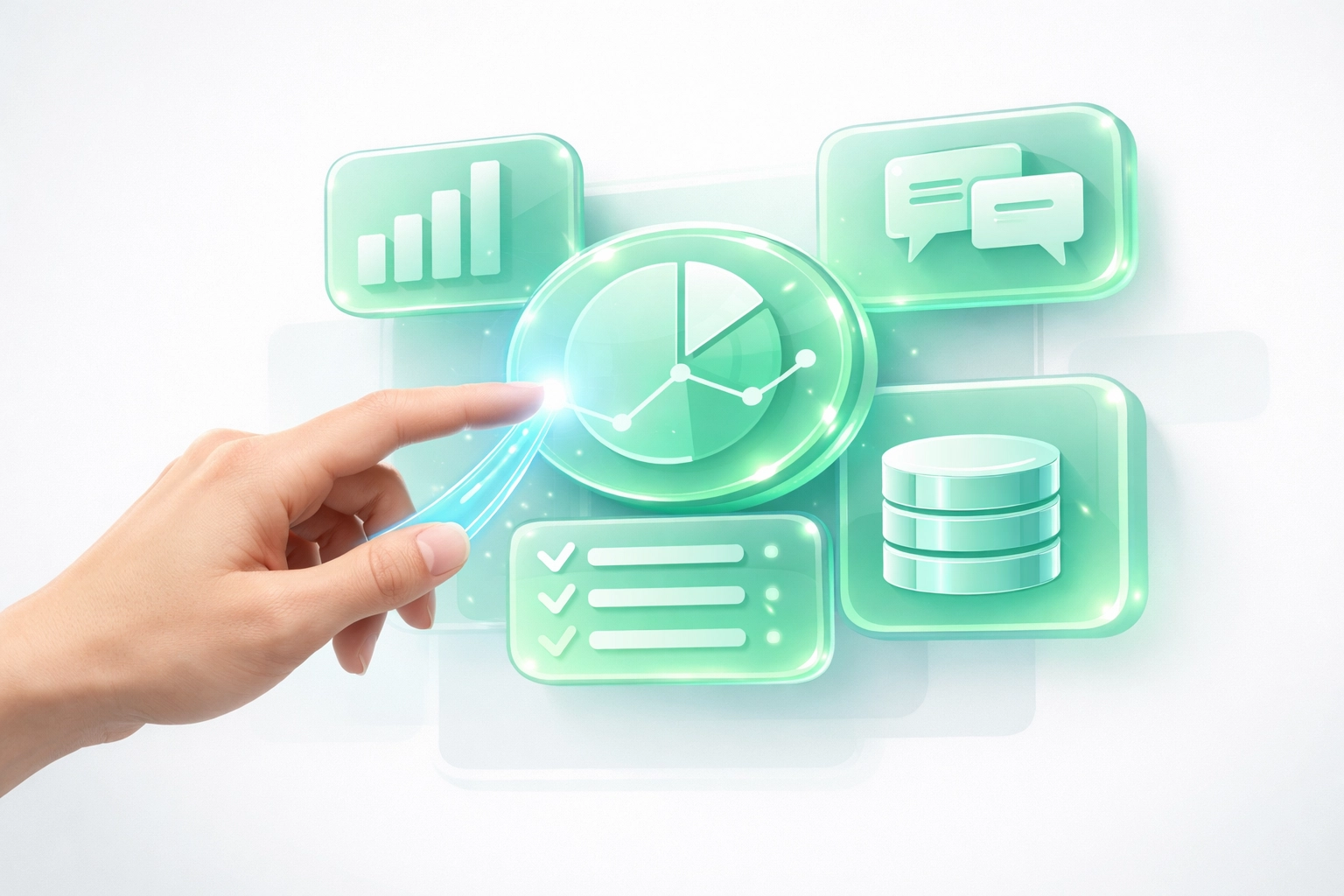 Human hand touching a digital data interface, highlighting workforce readiness for AI integration.