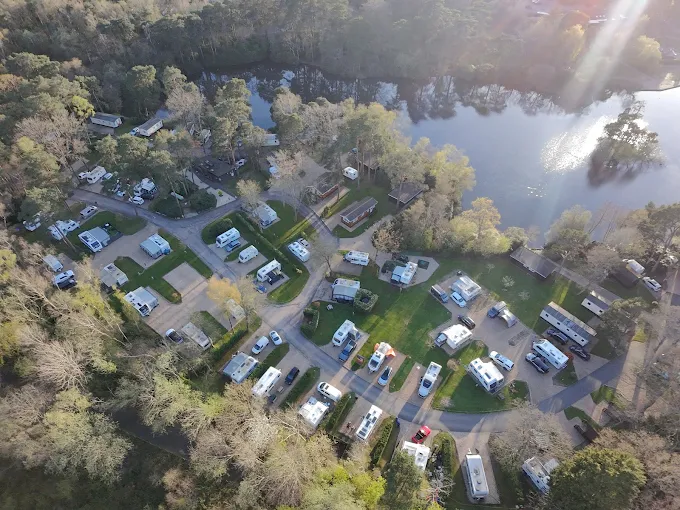 An aerial view of the peaceful lakeside setting in Wokingham, Berkshire